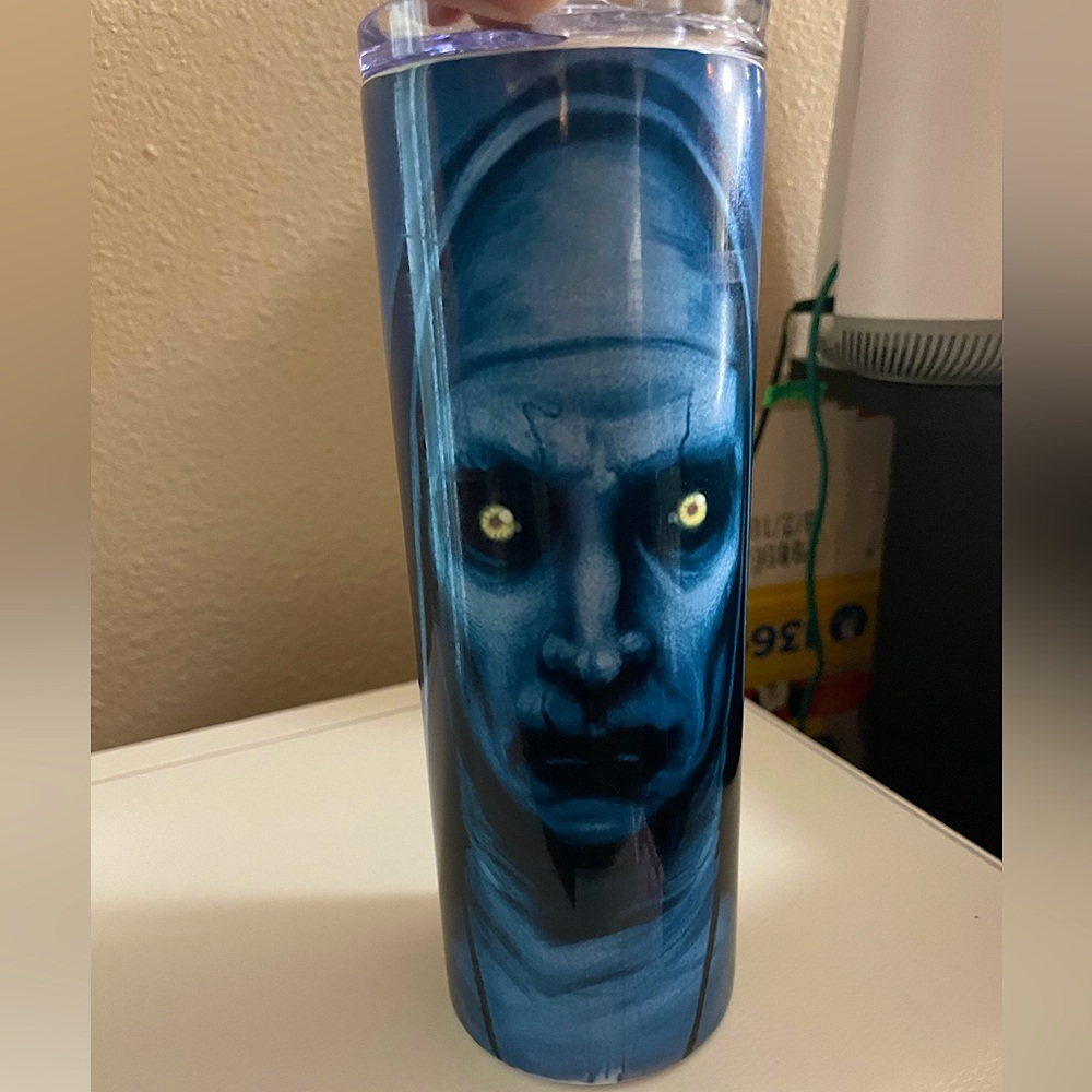 Custom sublimation horror nun with upside down tumbler with straw